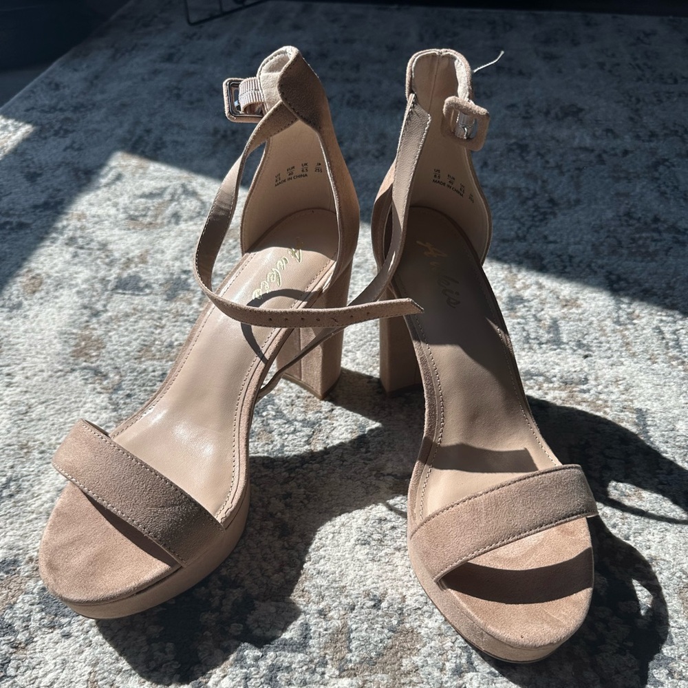 Elegant Tan Block Platform Heels